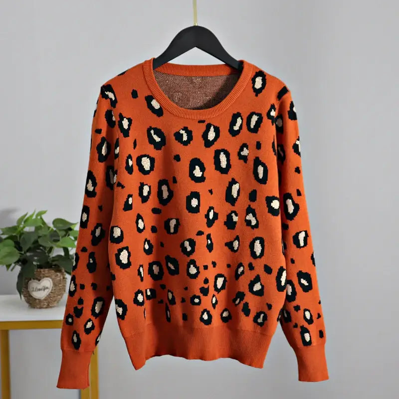 Leopard O-Neck Knitted Sweater