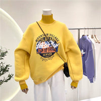 Thumbnail for High Neck Letter Print Thick Warm Sweatshirt - Yellow / S -