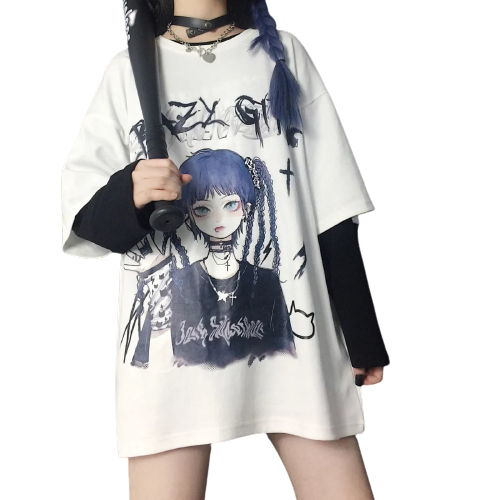 Amazon.com: Kawaii Harajuku Y2K Casual Fashion Pastel Goth Cute Soft Style Anime  Aesthetic Y2K Injured Girl T-Shirt (Black,Medium,Medium,Regular,Regular):  Clothing, Shoes & Jewelry