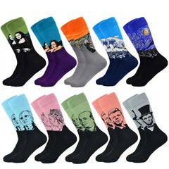 Funny Cotton Oil Painting Series Mid Tube Socks