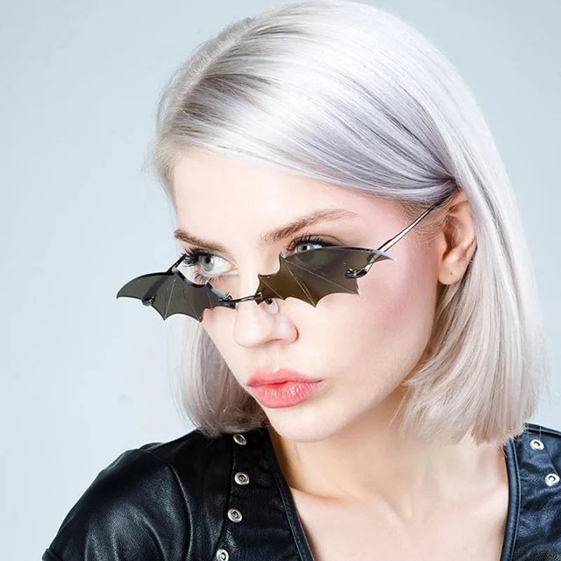 Black Vintage Bat Shaped Rimless Sunglasses