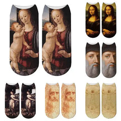 3D Art Hoe Cotton Socks with Oil Painting Character Portrait