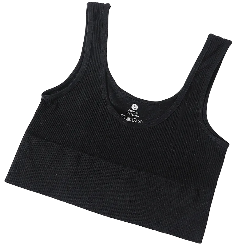 Seamless Crop Top With Ribbed Design - Black / M - Short