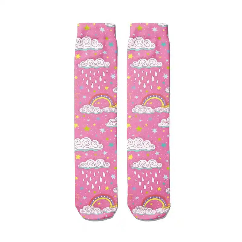 Happy Rainbow Clouds Unicorn Funny Middle Socks