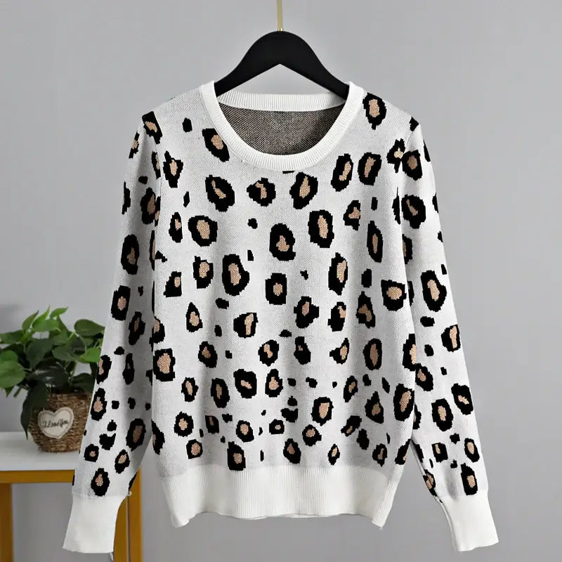 Leopard O-Neck Knitted Sweater