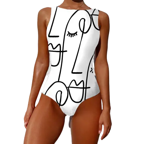 Abstract Black and White One-Piece Swimsuit