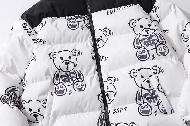 Patchwork Cartoon Bear Heated Parka