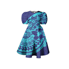 Tribal Print Puff Sleeve Midi Dress