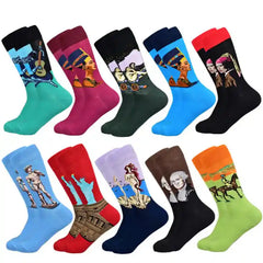 Funny Cotton Oil Painting Series Mid Tube Socks