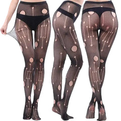 Openwork Mesh Stockings With Prints Black Tight Lingerie