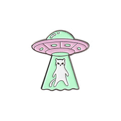 Alien Cat Lapel Badge Cartoon Moon Spaceship Brooch