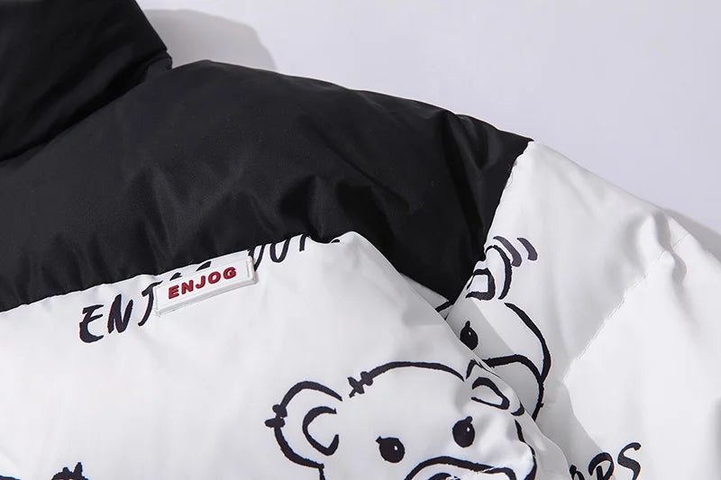 Patchwork Cartoon Bear Heated Parka