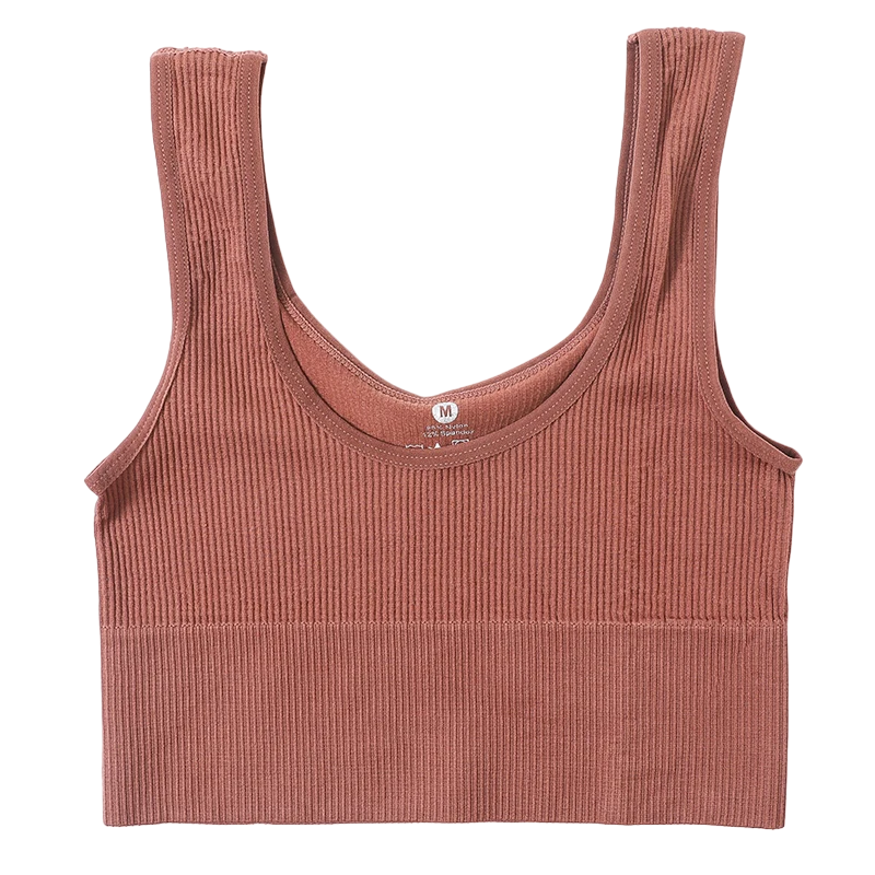 Seamless Crop Top With Ribbed Design - Chocolate / M - Short