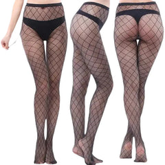 Openwork Mesh Stockings With Prints Black Tight Lingerie