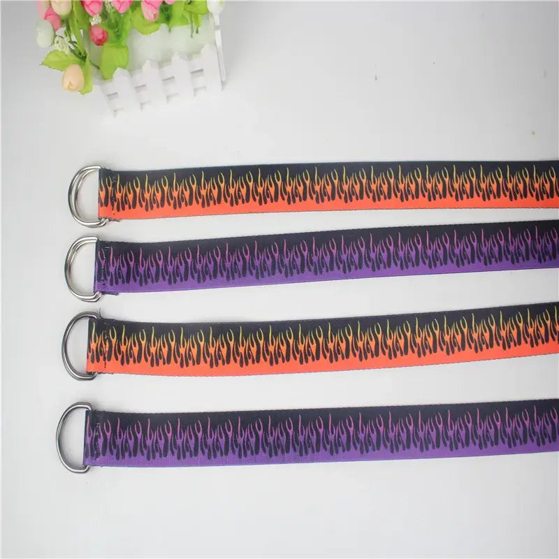 Flame Print Plain Webbing D Buckle Belt