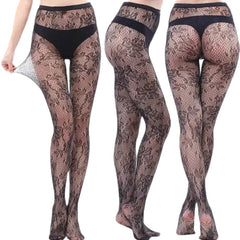 Openwork Mesh Stockings With Prints Black Tight Lingerie