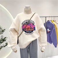Thumbnail for High Neck Letter Print Thick Warm Sweatshirt - Beige / S -