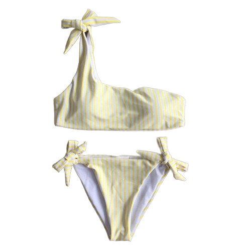 Aesthetic Striped One Shoulder Bikini - Yellow / S -