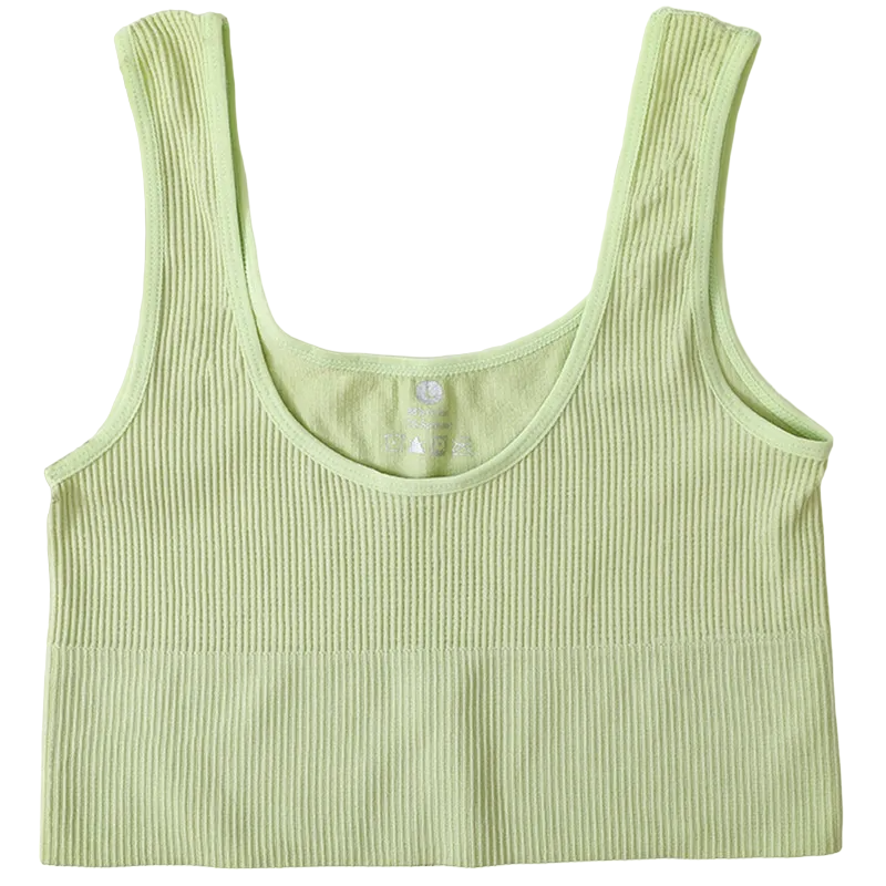 Seamless Crop Top With Ribbed Design - Light Green / M -