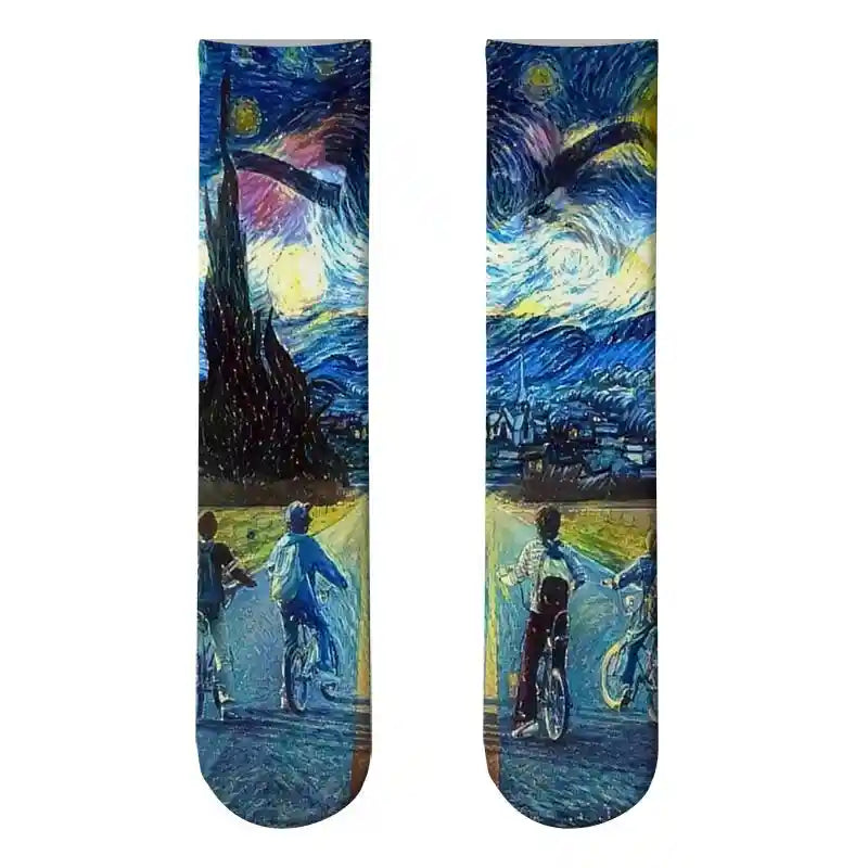 Monet's Starry Night Art Oil Painting Socks Comfortable