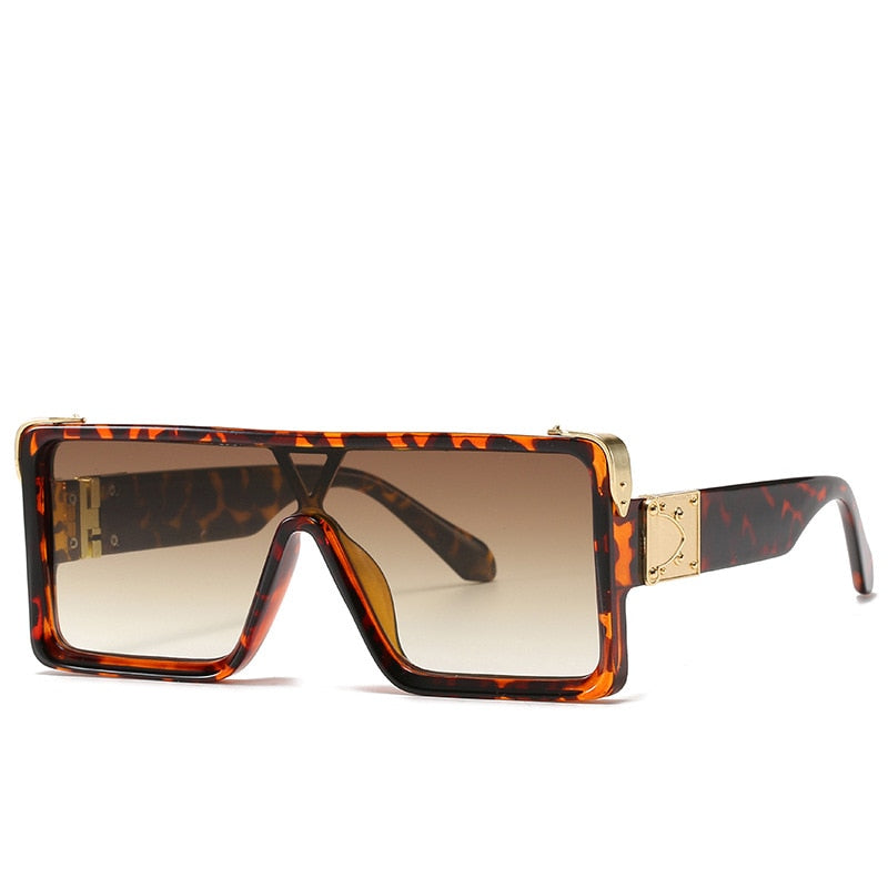 One Piece Square Sunglasses - Leopard-Brown