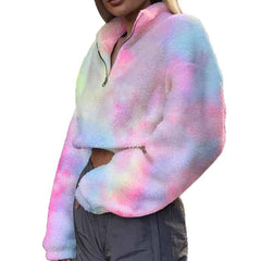 Rainbow Pastel Plush Loose Short Jacket