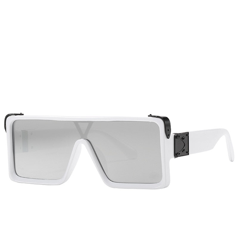One Piece Square Sunglasses - White-Silver