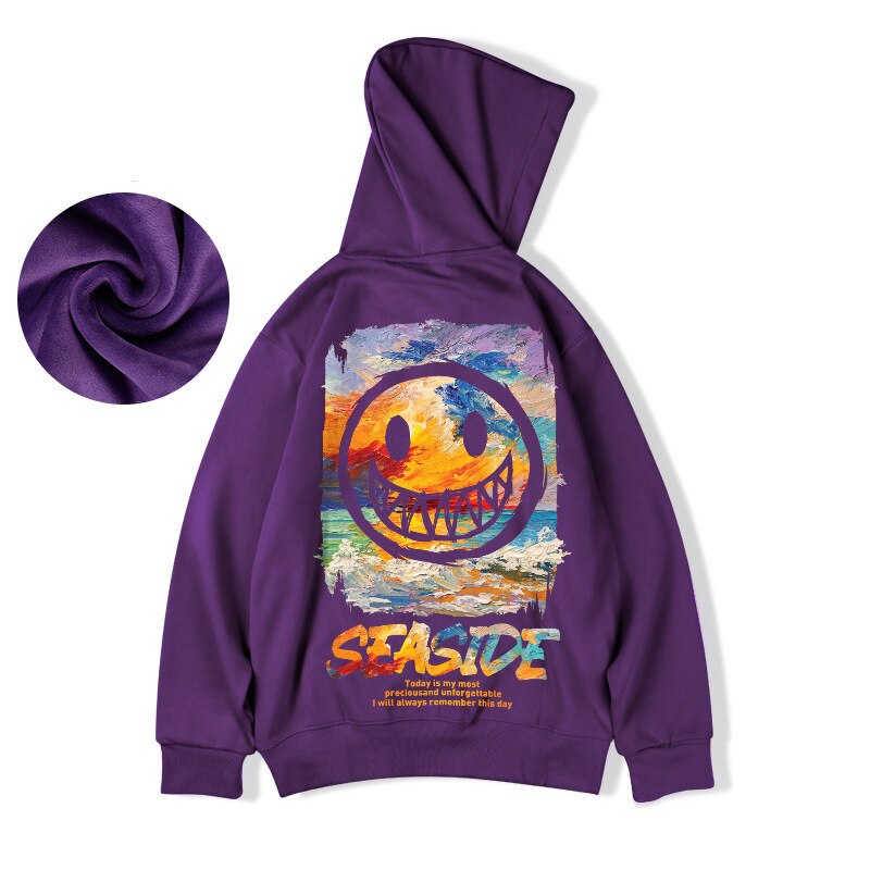 Seaside Hip-Hop Oversized Hoodie - Purple / M - hoodie