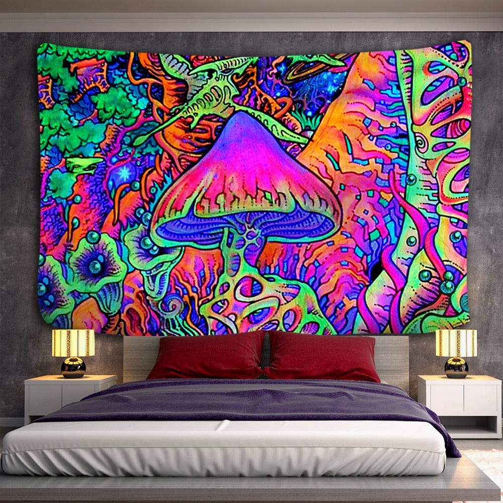 Indischer Mandala-Wandteppich mit psychedelischem Pilz