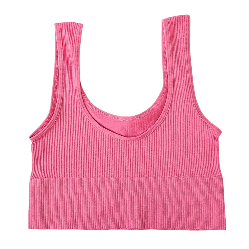 Seamless Crop Top With Ribbed Design - Rose Pink / M - Short