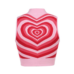 Striped Heart Knitted Vest - S / Red - Sweater