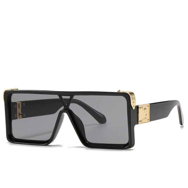 One Piece Square Sunglasses - Black-Black
