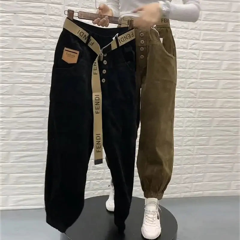 Waisted Button Solid Pants