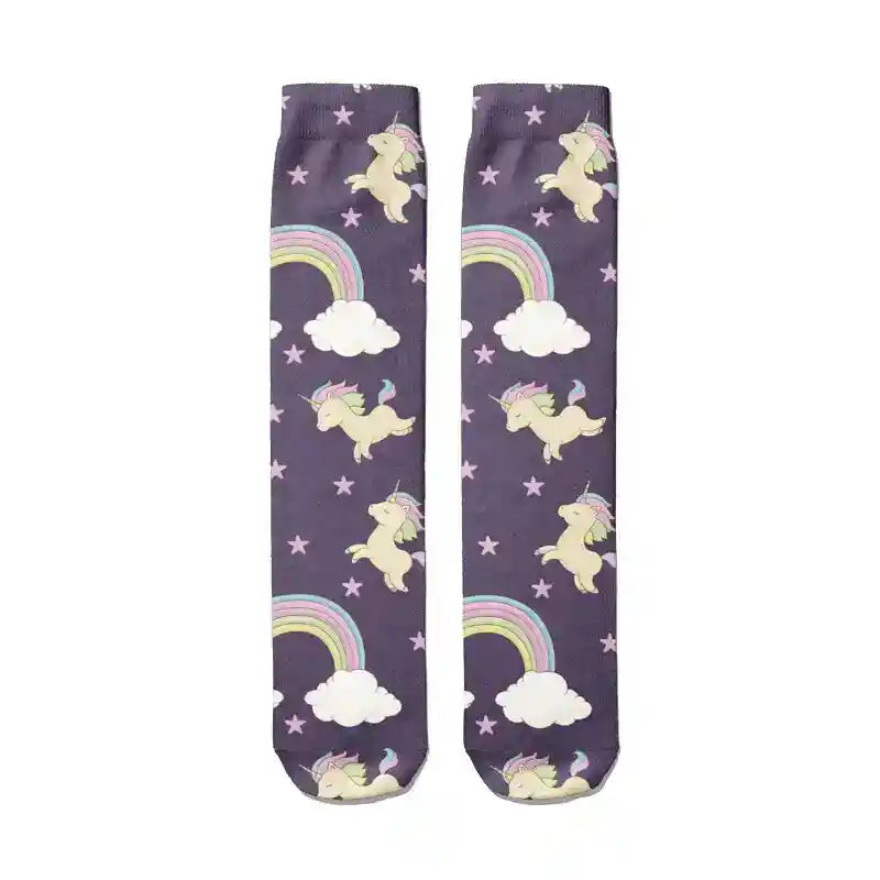 Happy Rainbow Clouds Unicorn Funny Middle Socks