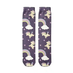 Happy Rainbow Clouds Unicorn Funny Middle Socks