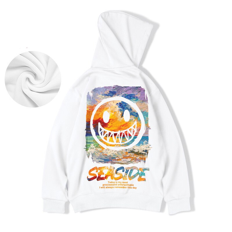 Seaside Hip-Hop Oversized Hoodie - White / M - hoodie