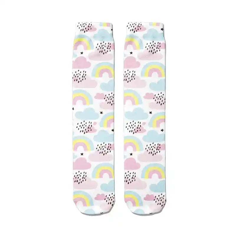 Happy Rainbow Clouds Unicorn Funny Middle Socks