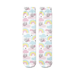 Happy Rainbow Clouds Unicorn Funny Middle Socks