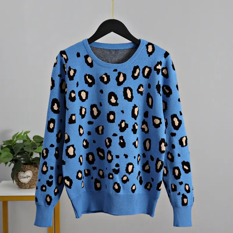 Leopard O-Neck Knitted Sweater