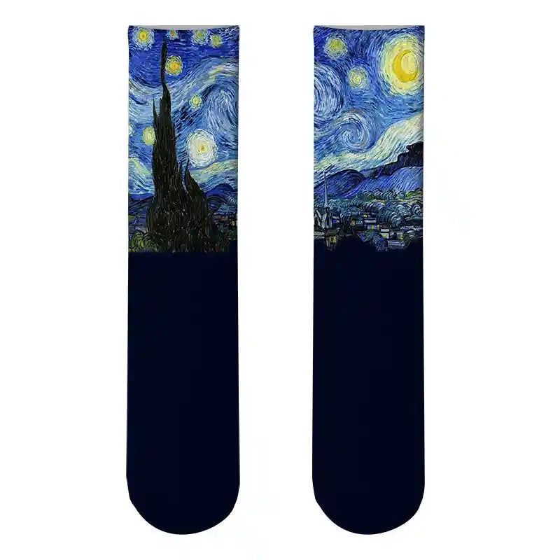 Monet's Starry Night Art Oil Painting Socks Comfortable