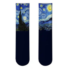 Monet's Starry Night Art Oil Painting Socks Comfortable