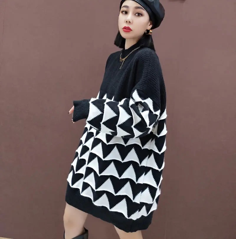 Contrast Triangles Knitted Oversize Sweater