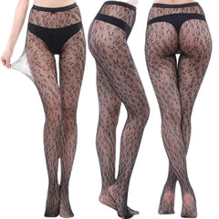 Openwork Mesh Stockings With Prints Black Tight Lingerie