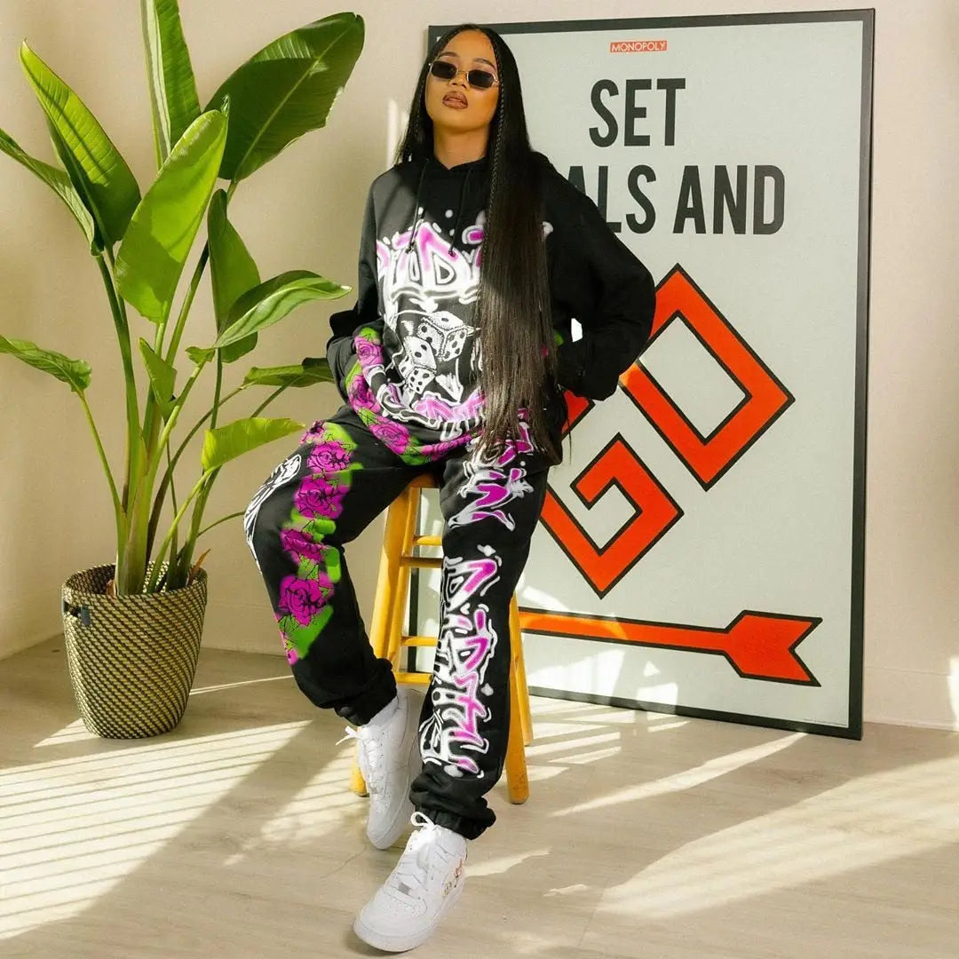 Graffiti Dice Hip Hop Two-piece Sweatshirt & Sweatpant