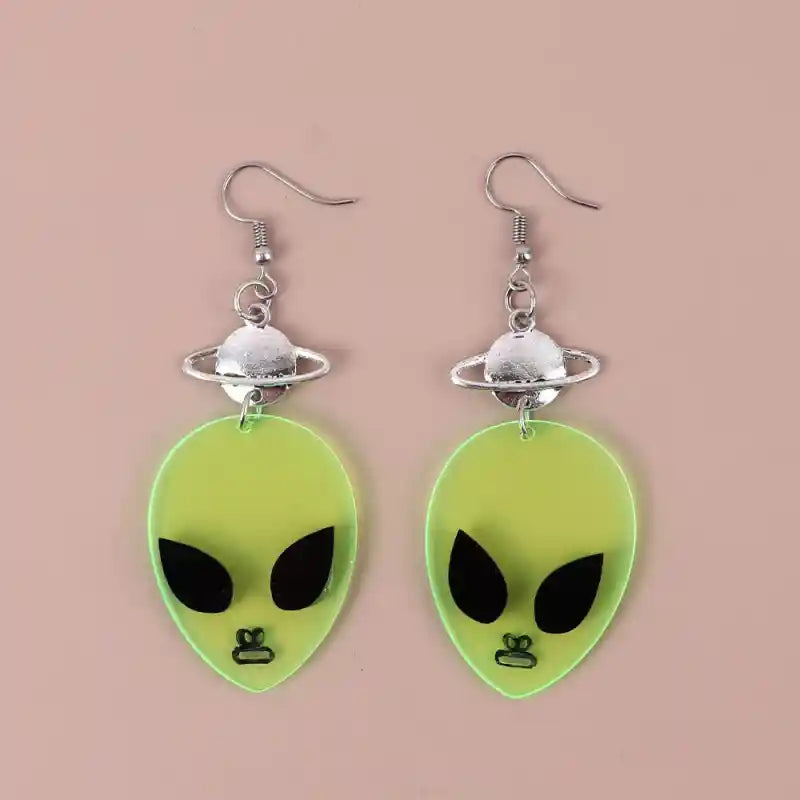 Neon Spaceship Alien Acrylic Drop Dangle Earrings