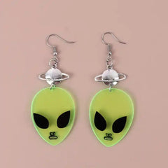 Neon Spaceship Alien Acrylic Drop Dangle Earrings