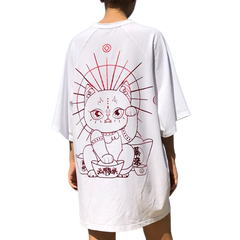Gothic Lucky Cat Oversize T-shirt - White / One Size -
