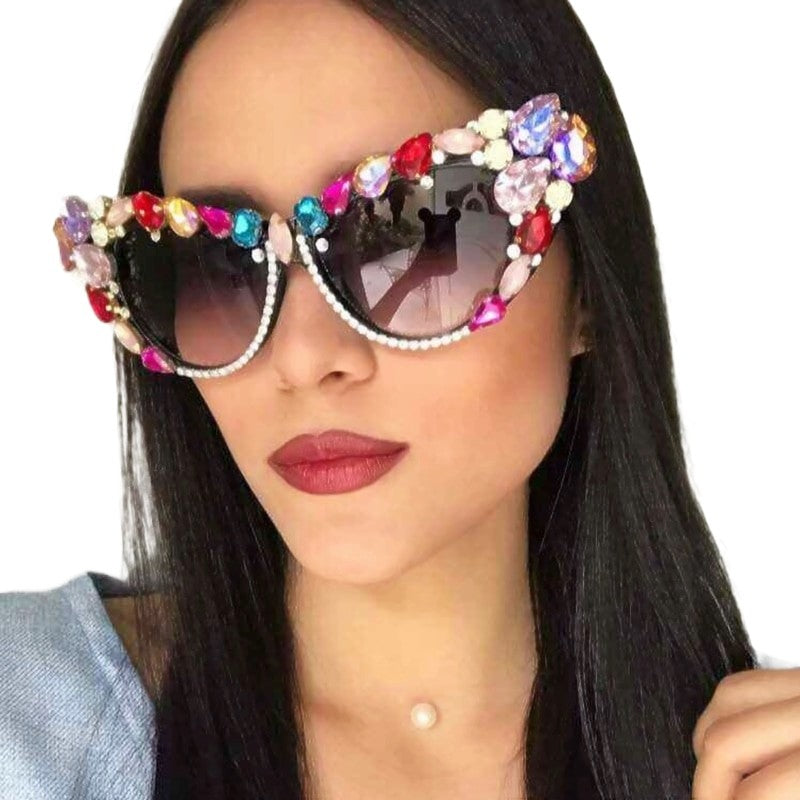 Cat Eye Embellished Crystal Sunglasses