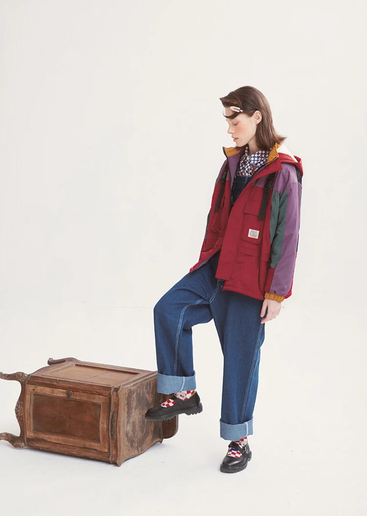 Color Block Loose Patched Pocket Thick Coat