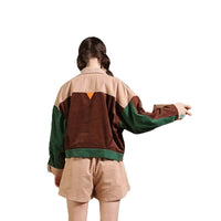 Thumbnail for Vintage Color Block Corduroy Jacket - One Size / Beige -
